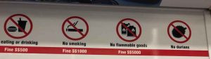 シンガポール地下鉄内での禁止事項(飲食、喫煙など)