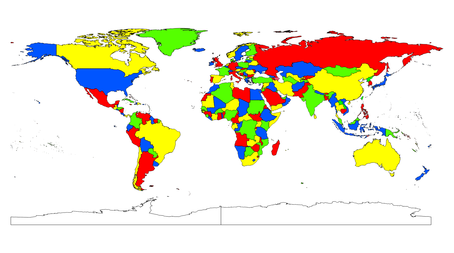 国ごとに色分けした世界地図